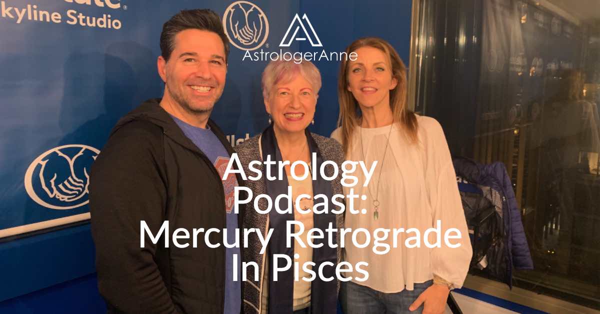 Astrologer Anne Norhdaus-Bike at WGN Radio for Mercury retrograde in Pisces show with Frank Fontana and Kathy Hart